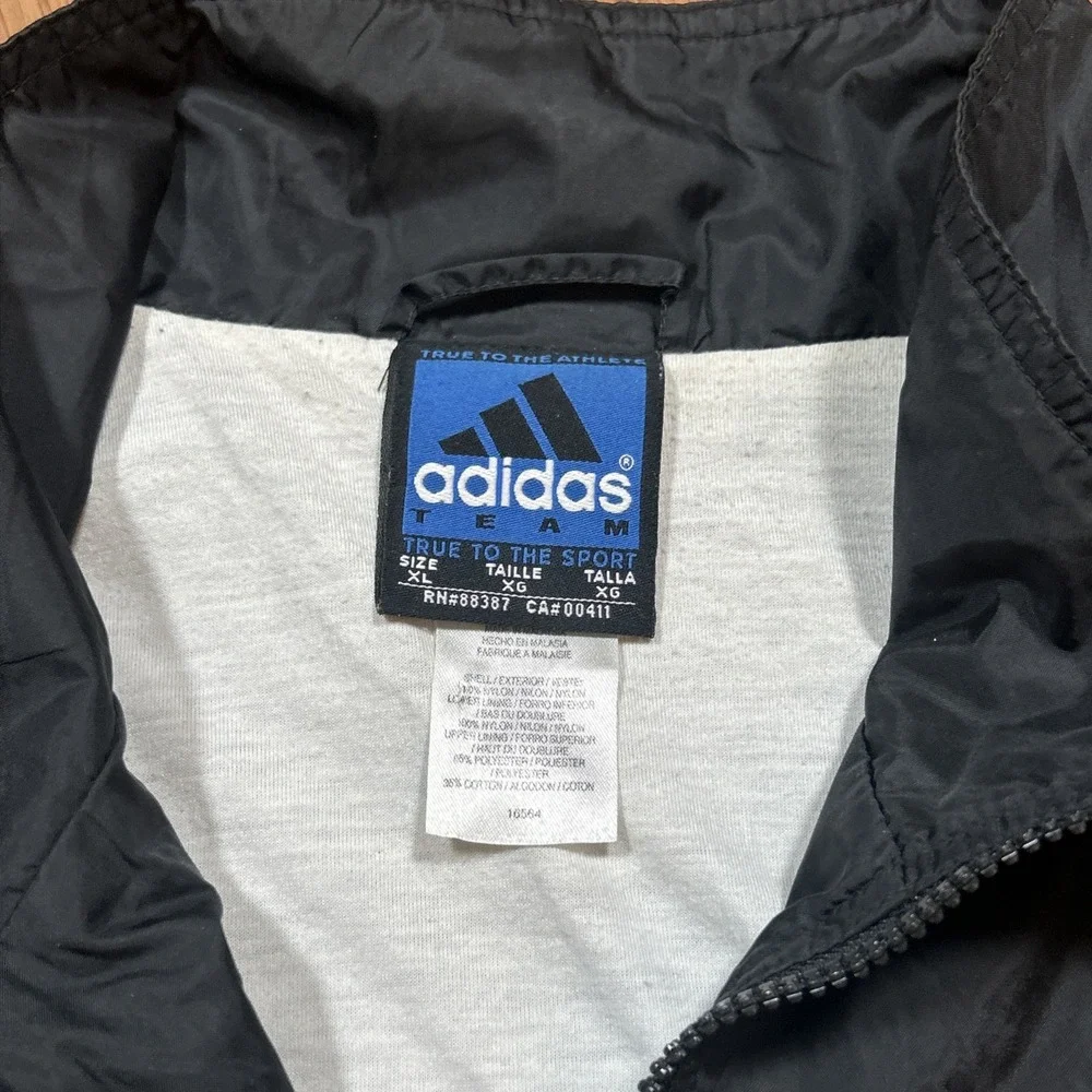 VTG 90s Adidas Windbreaker Jacket Black Full Zip 3 Stripe Chest Piping Size XL